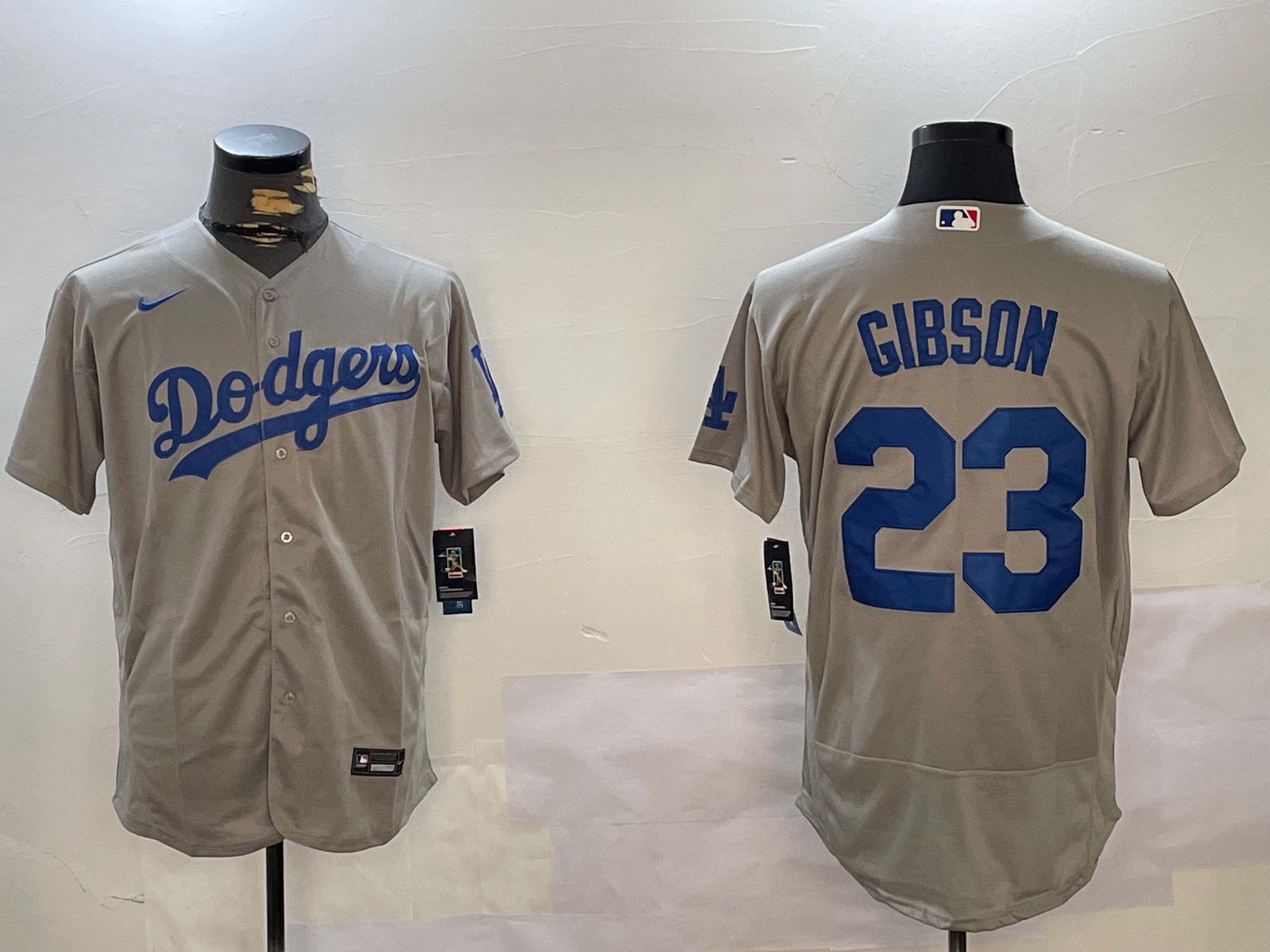 Men Los Angeles Dodgers 23 Gibson Grey Elite 2024 Nike MLB Jersey style 1216